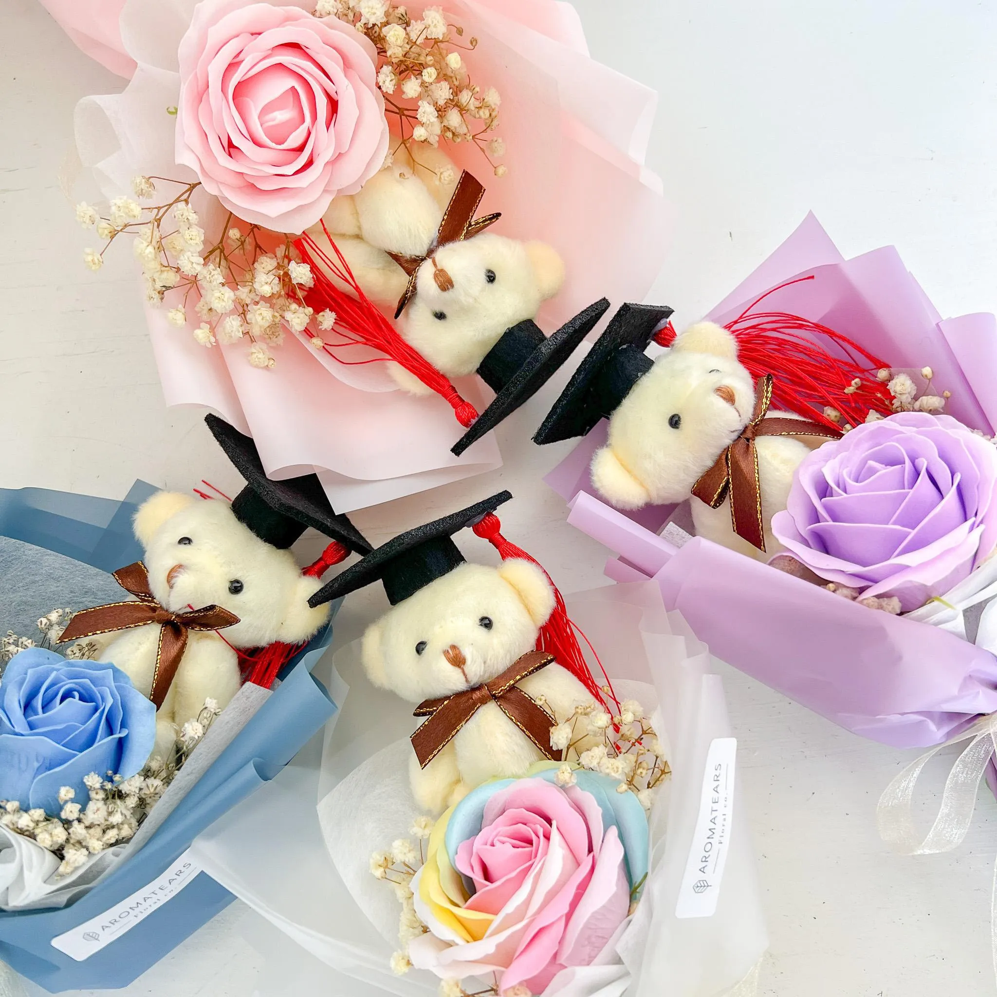 Graduation Single Soap Rose Bouquet (Included Graduation Bear)