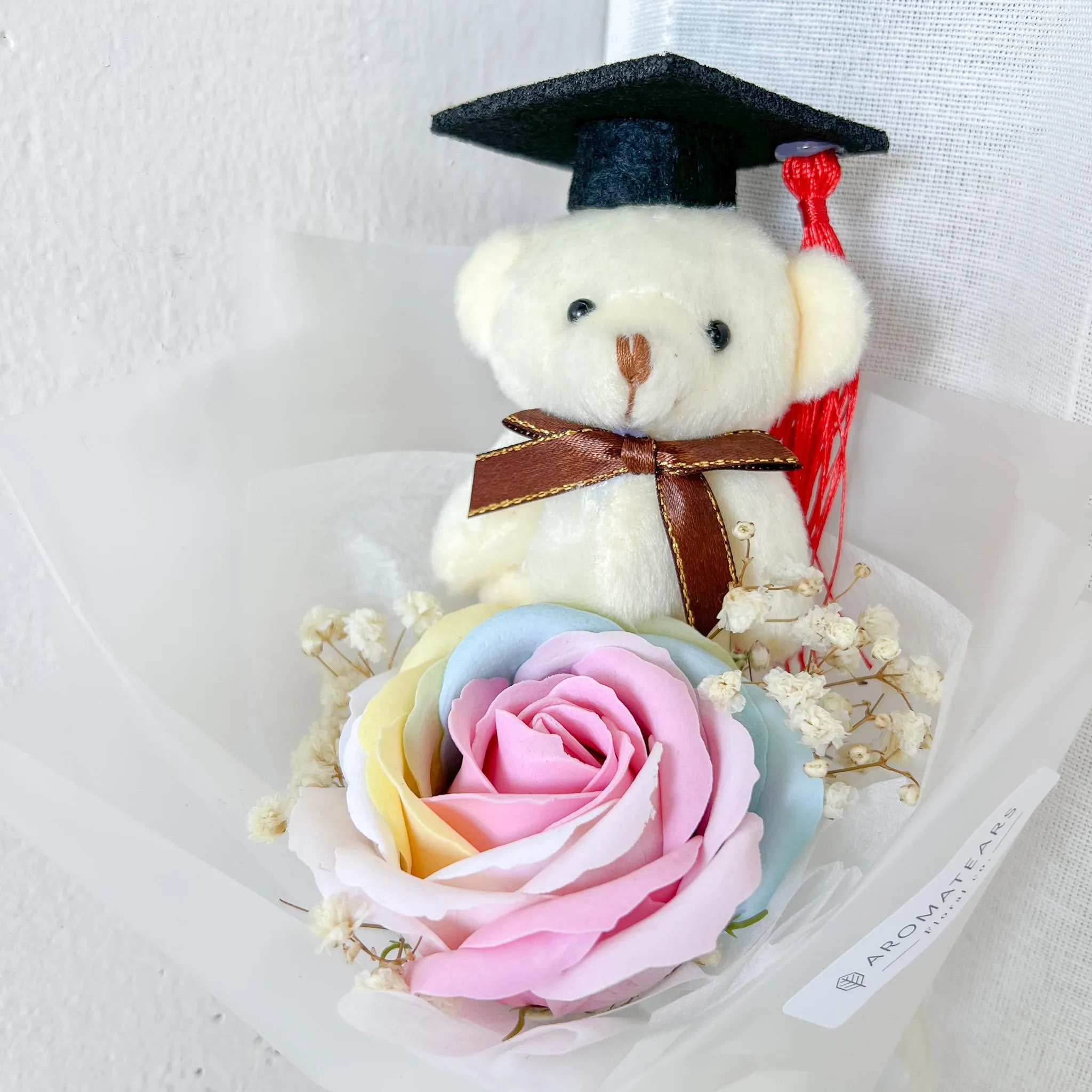 Graduation Single Soap Rose Bouquet (Included Graduation Bear)