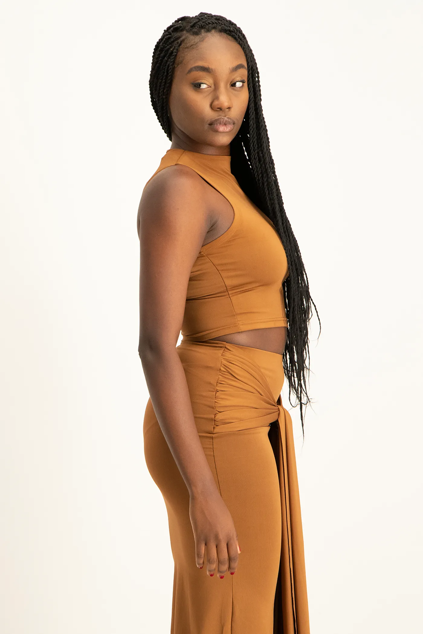 Hazel High Neck Crop Top - Toffee