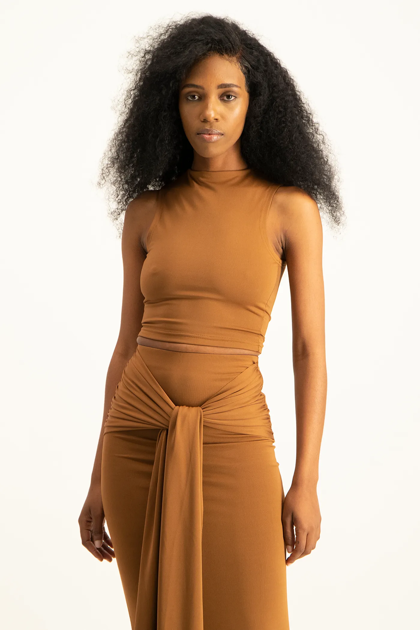Hazel High Neck Crop Top - Toffee