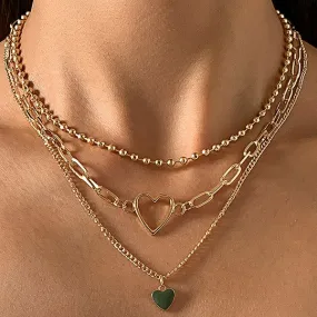Heart Shaped Multi Layer Necklace gold