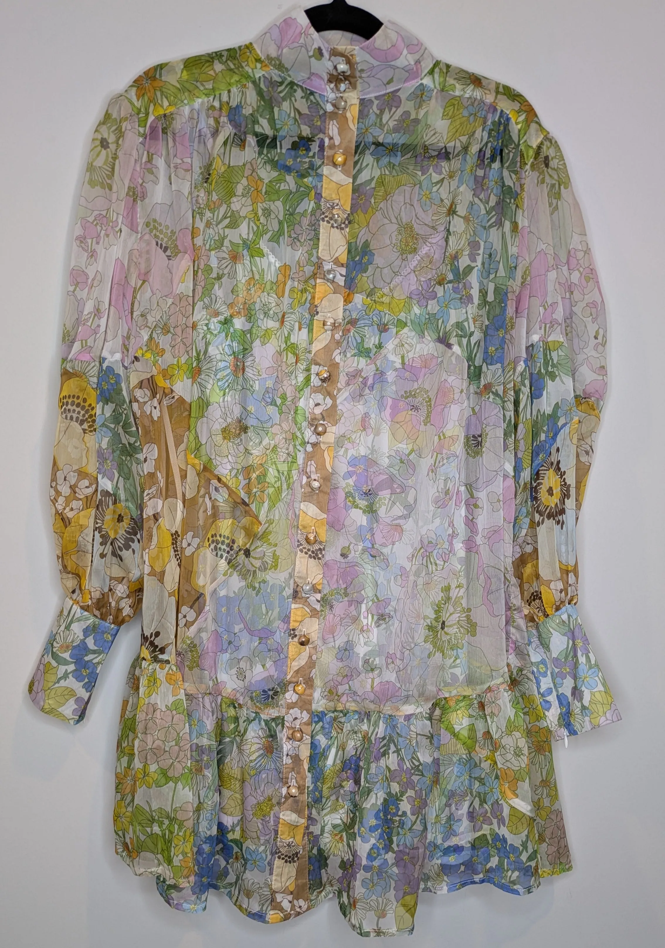 Jubilia Zimmermann Style Sheer Floral Lantern Dress
