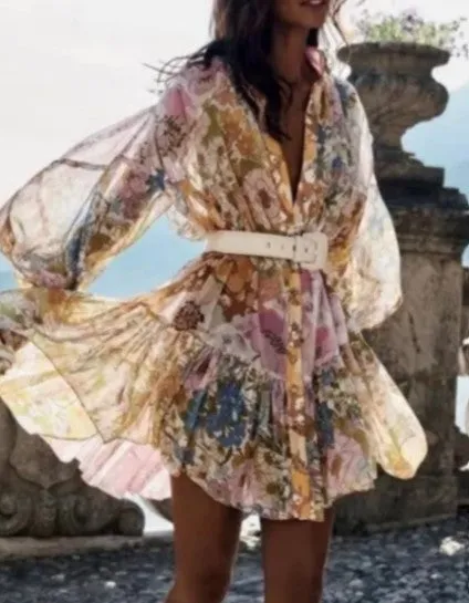 Jubilia Zimmermann Style Sheer Floral Lantern Dress