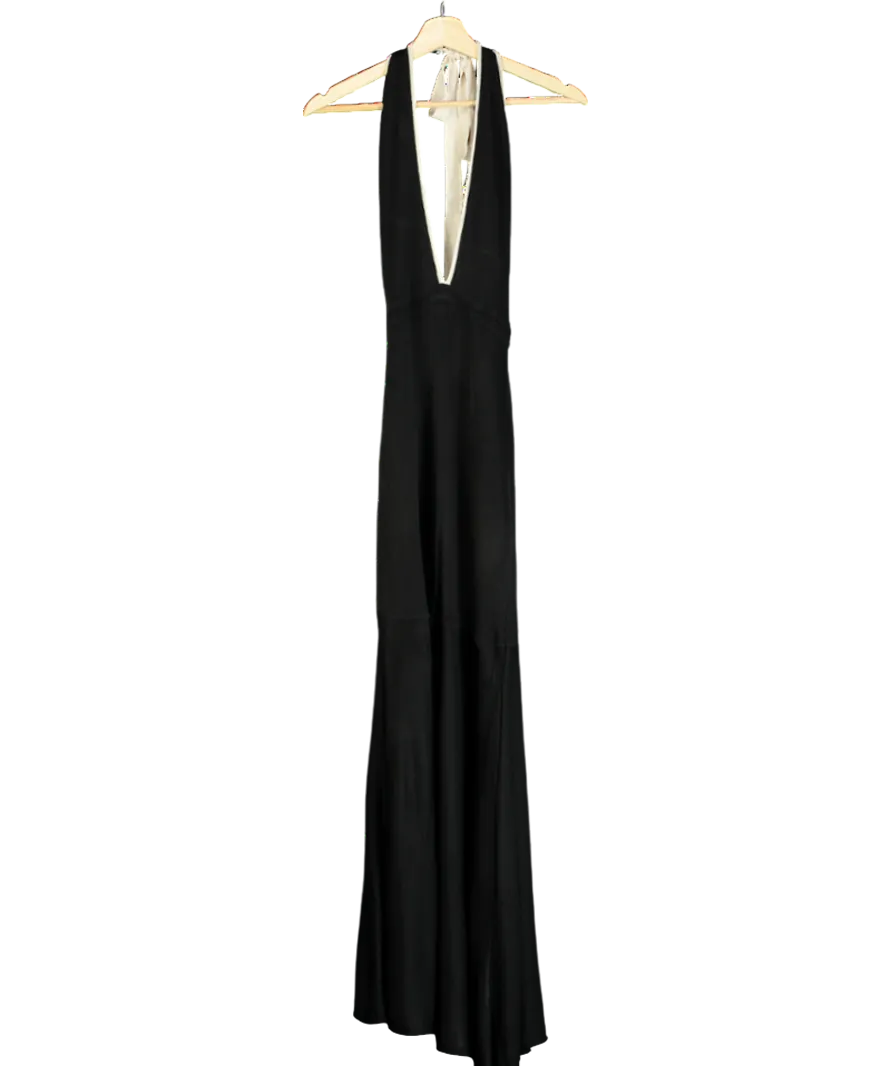 Karen Millen Black Slinky Knit Contrast Piping Halter Neck Maxi Dress UK S
