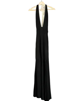 Karen Millen Black Slinky Knit Contrast Piping Halter Neck Maxi Dress UK S