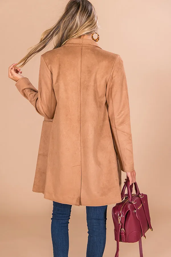 Keep Me Warm Faux Suede Coat in Camel
