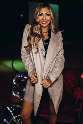 Keep Me Warm Faux Suede Coat in Grey