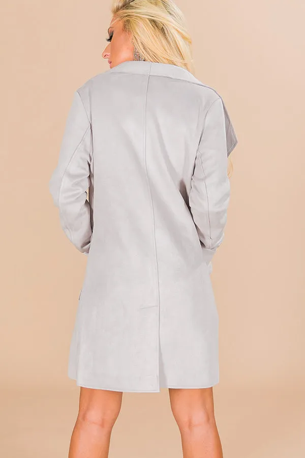 Keep Me Warm Faux Suede Coat in Grey