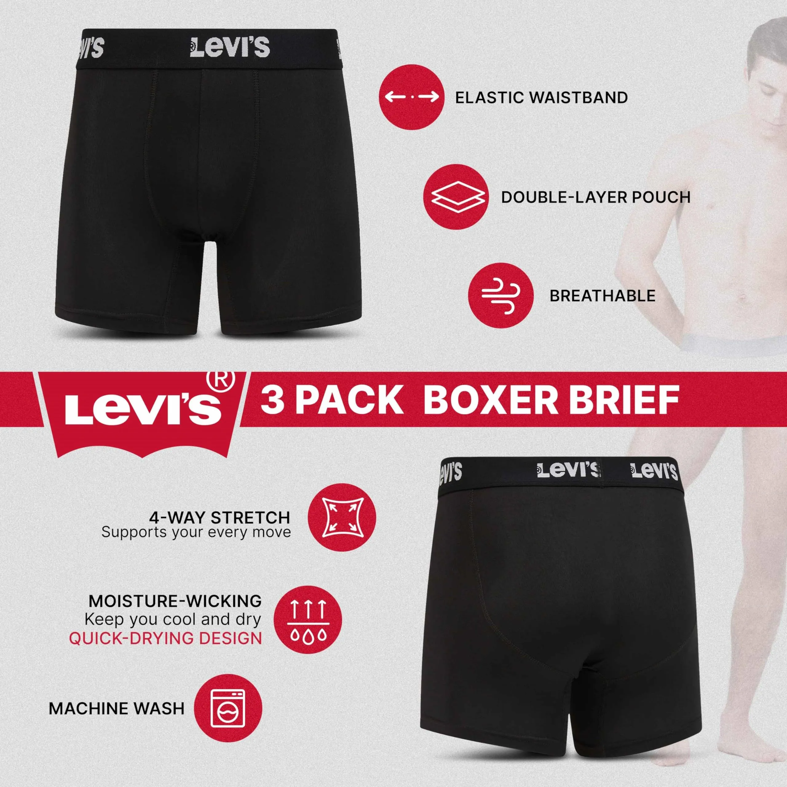 Levi's Mens Underwear Microfiber Boxer Brief for Men Ultra Soft 3 Pack Black