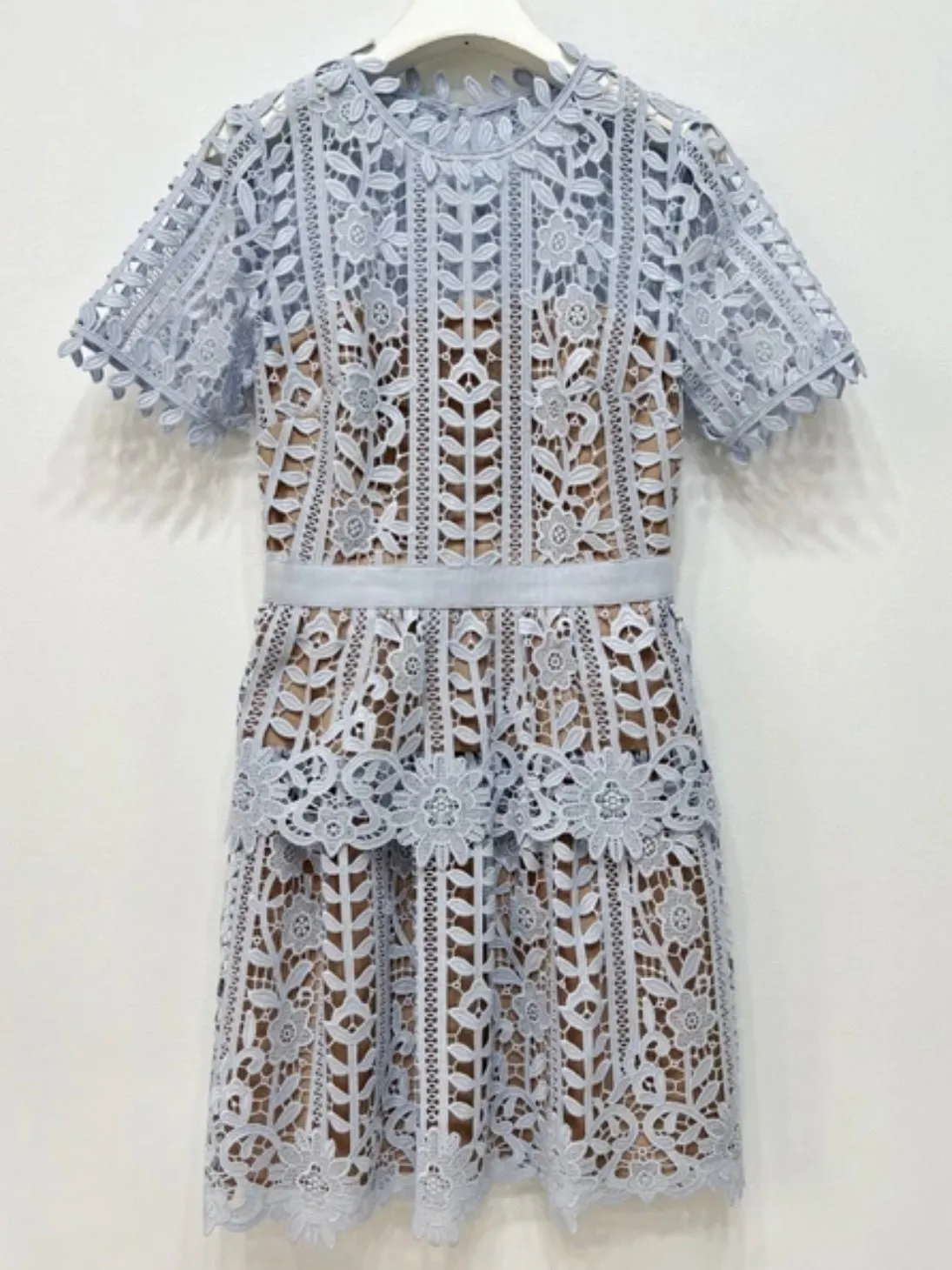 Light blue flowers lace mini dress