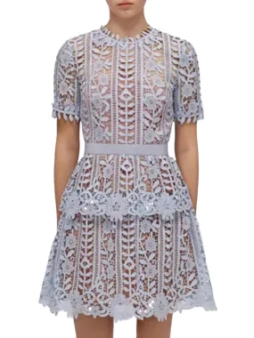 Light blue flowers lace mini dress
