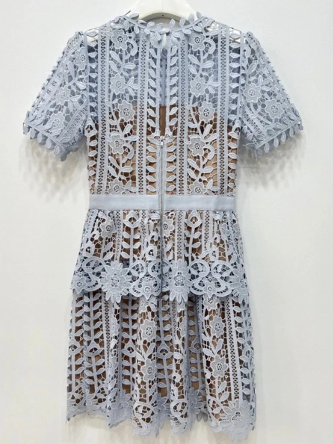 Light blue flowers lace mini dress
