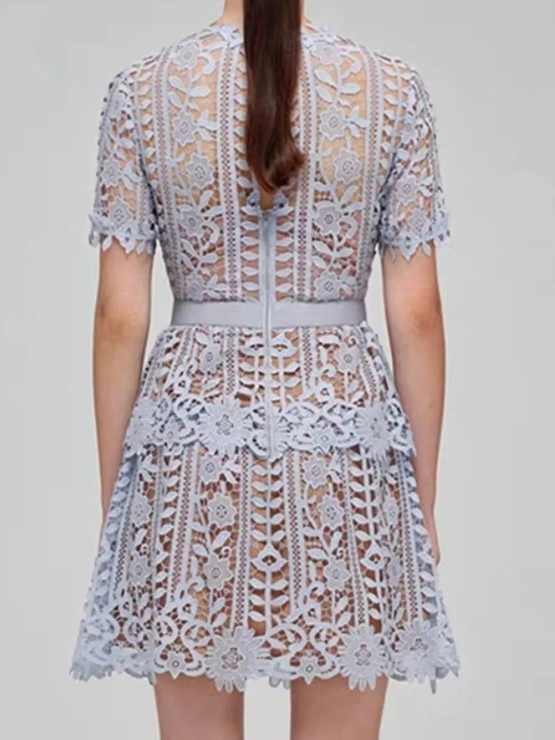 Light blue flowers lace mini dress