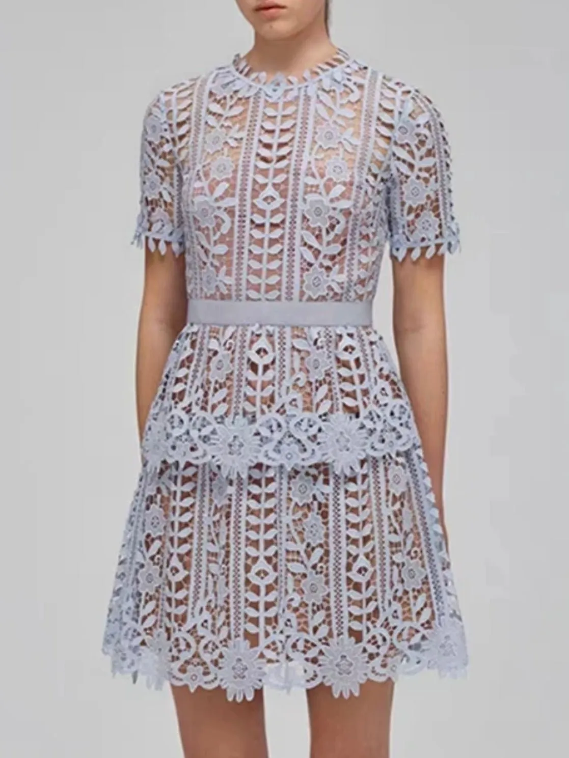 Light blue flowers lace mini dress