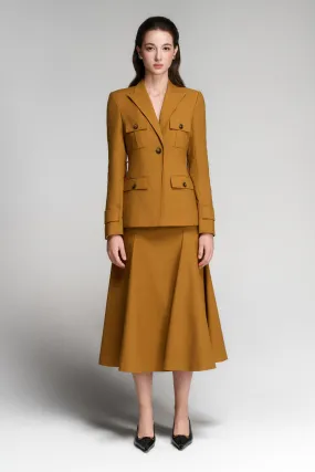 Linnea Hourglass Peak Lapel Khaki Coat