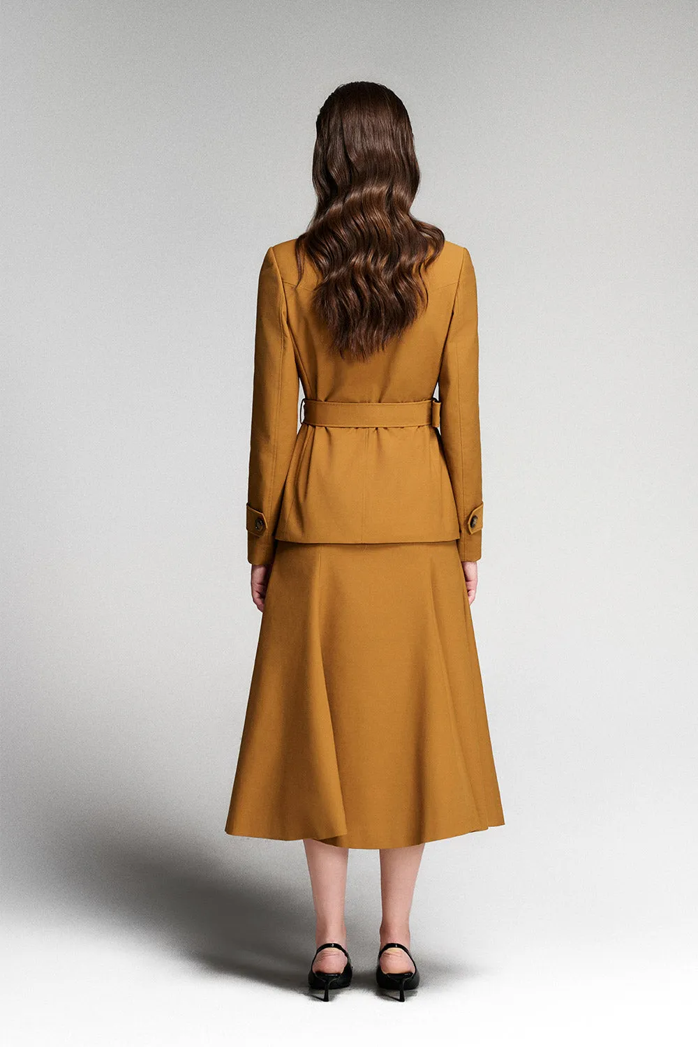 Linnea Hourglass Peak Lapel Khaki Coat