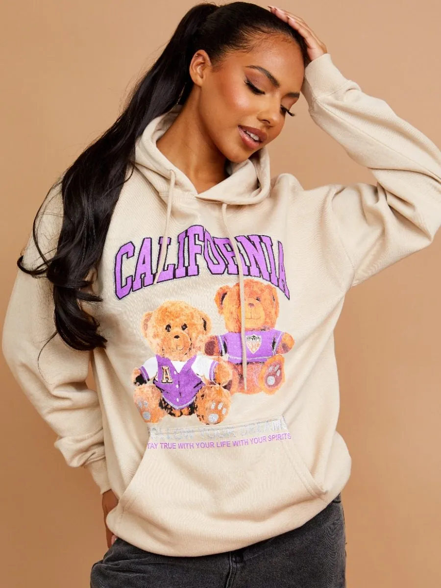 Magie California Teddy Graphic Print Hoodie In Stone