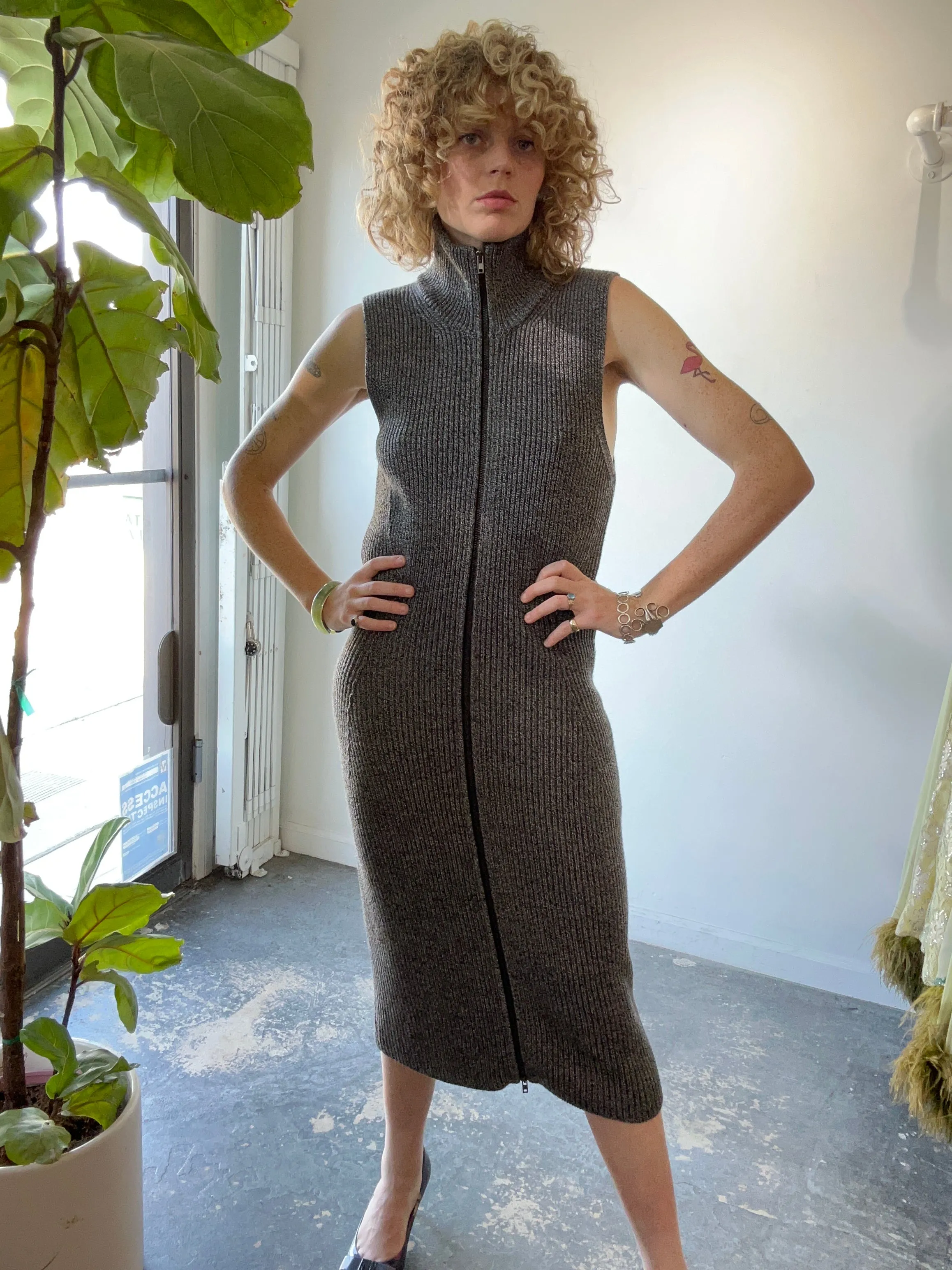 Maison Martin Margiela Grey Knit Midi Dress