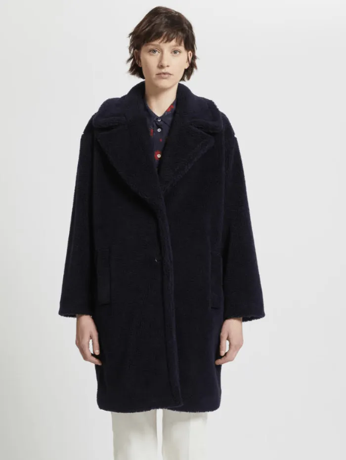 Marella Sasia Navy Boucle Teddy Coat 23390601382 Col 003