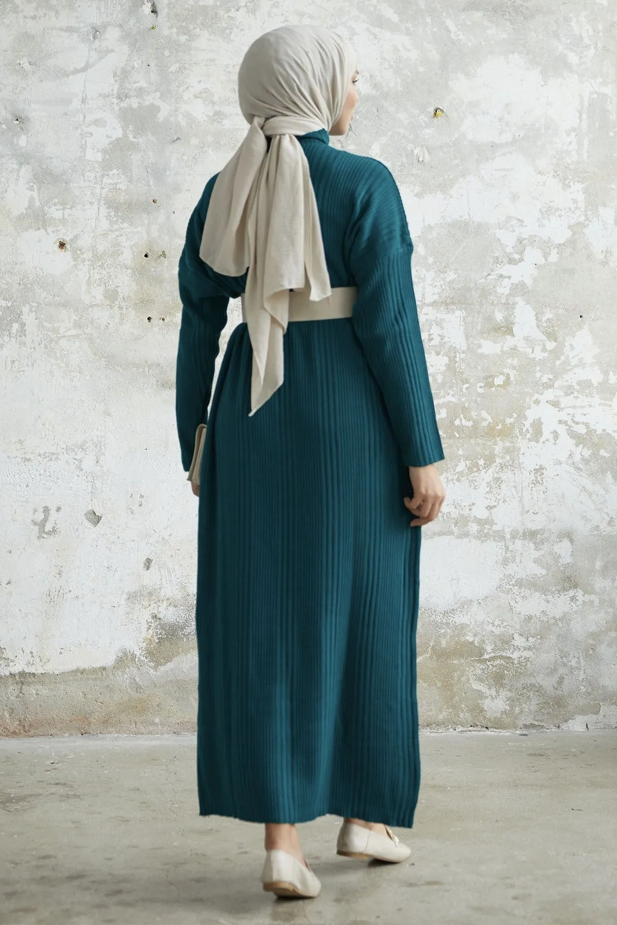 MDS Women Arissa Fisherman Collar Long Knit Dress - Petrol Green - Cascais