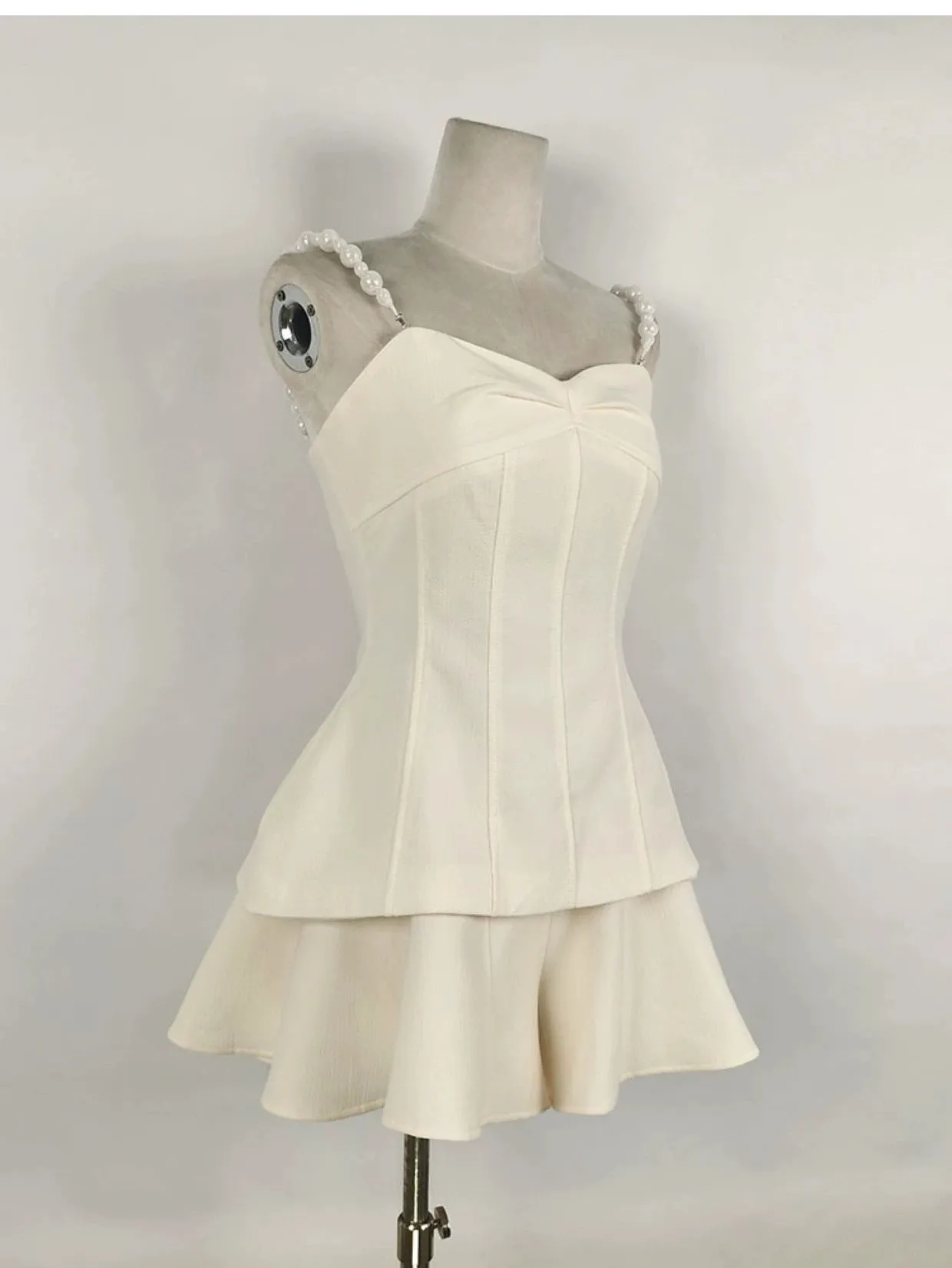 Milky beige sophisticated elegant Round Neck short cropped Coat   Shorts   Top three pieces set  - Yus