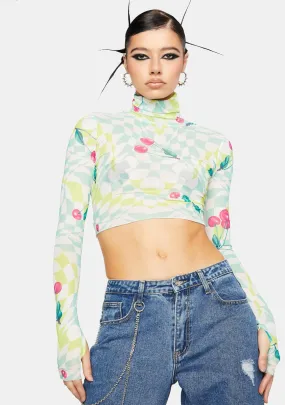 Mint Cherry Micaela Mesh Turtleneck Top