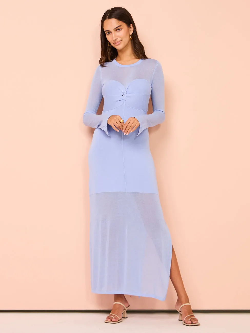 Mon Renn Azul Knit Midi Dress in Heron Blue