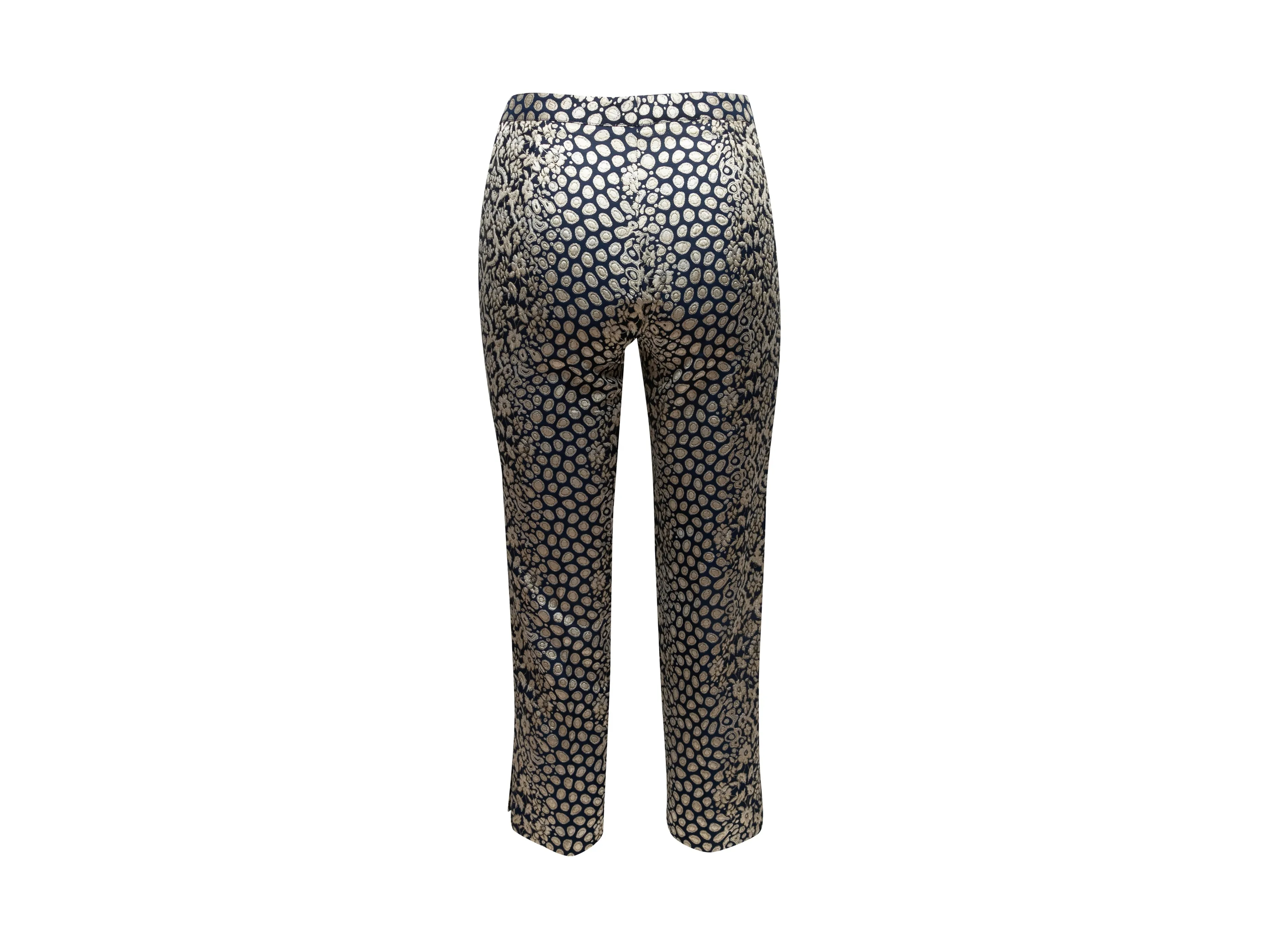 Navy & Silver Carolina Herrera Jacquard Patterned Trousers Size US 2