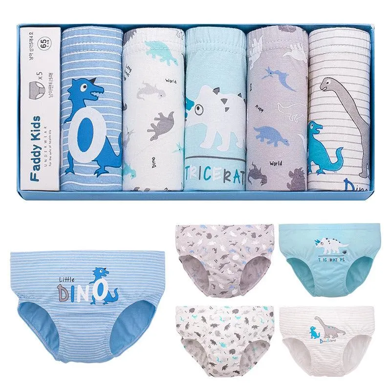 New Children's Underwear Boys' Cotton Triangle Five Boxed Underwear Cartoon Dinosaur Older Children's Underwear