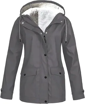 NEW Drepurja Coats for Women Winter Warm Long Sleeve Fuzzy Fleece Jackets Zip Up Hoodies Sherpa Lined Thermal Jacket, Grey Fits 2x/3x