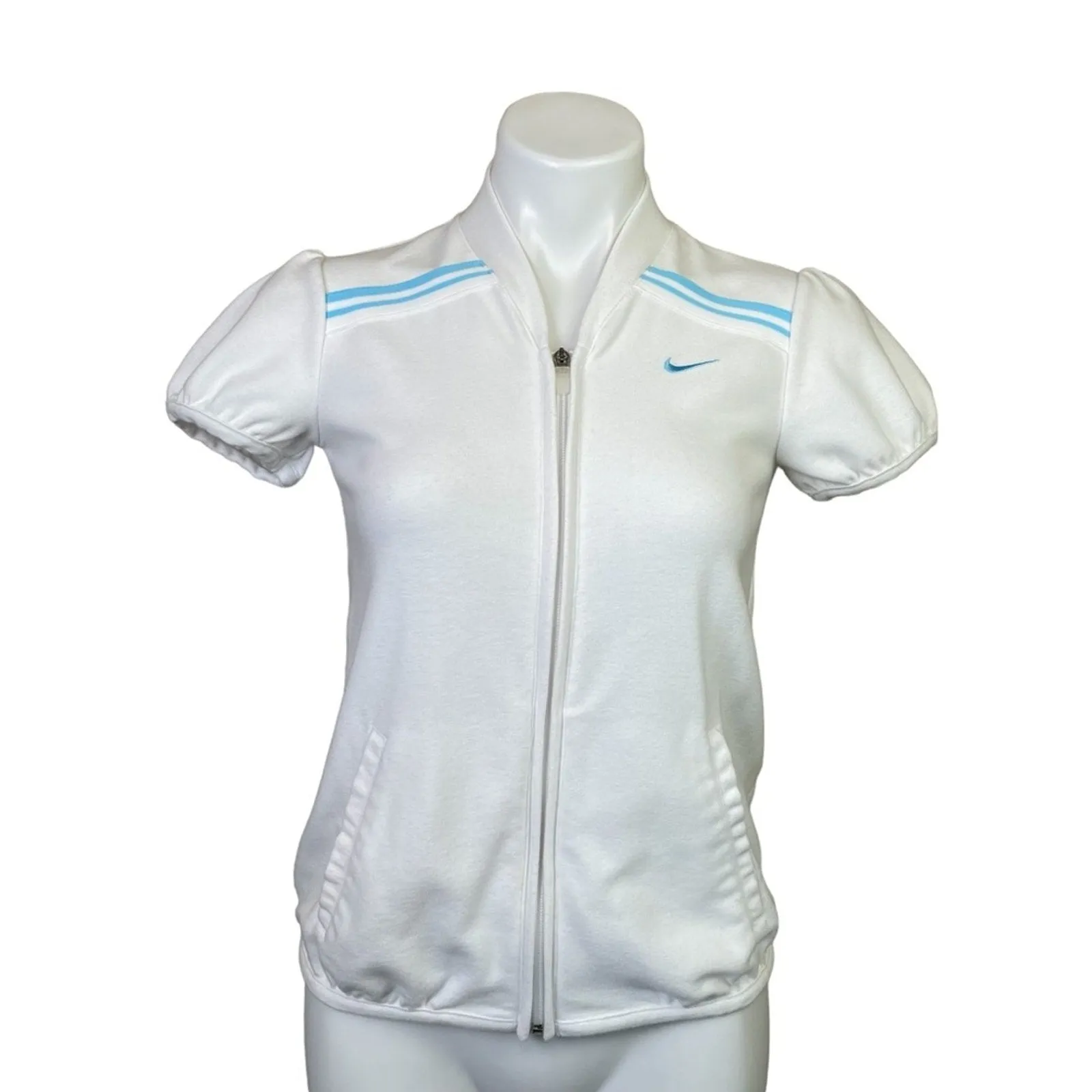 Nike | Women’s White & Baby Blue Short Sleeve Terry Cloth Jacket | Size: XS