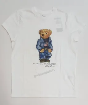 Nwt Polo Ralph Lauren Women's White American Flag Teddy Bear Tee