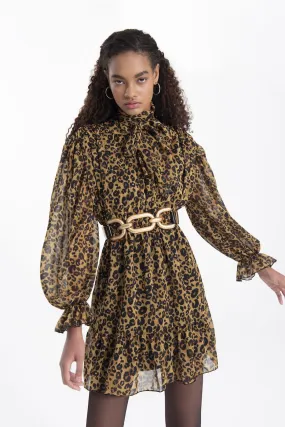 Oil Green Leopard Back Window Mini Dress