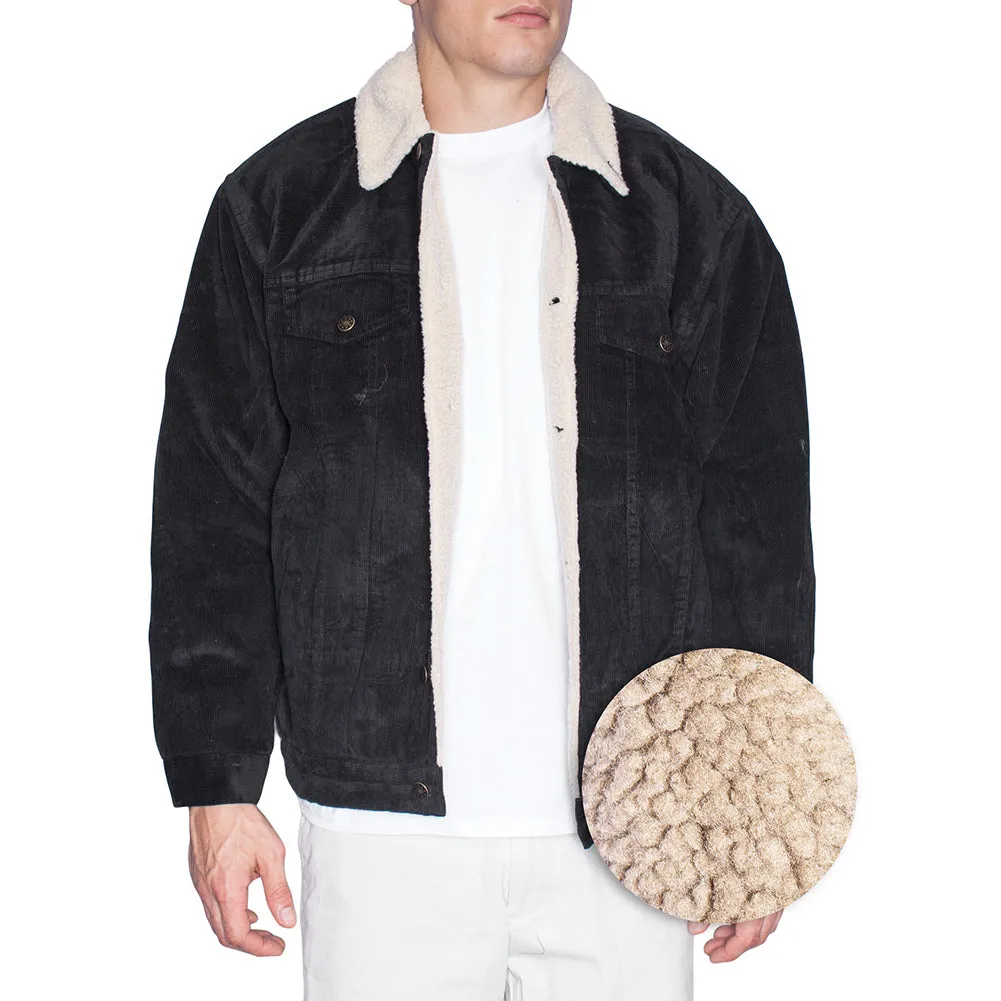 Oscar Sports Men's Sherpa Lined Button Front Cotton Corduroy Jacket