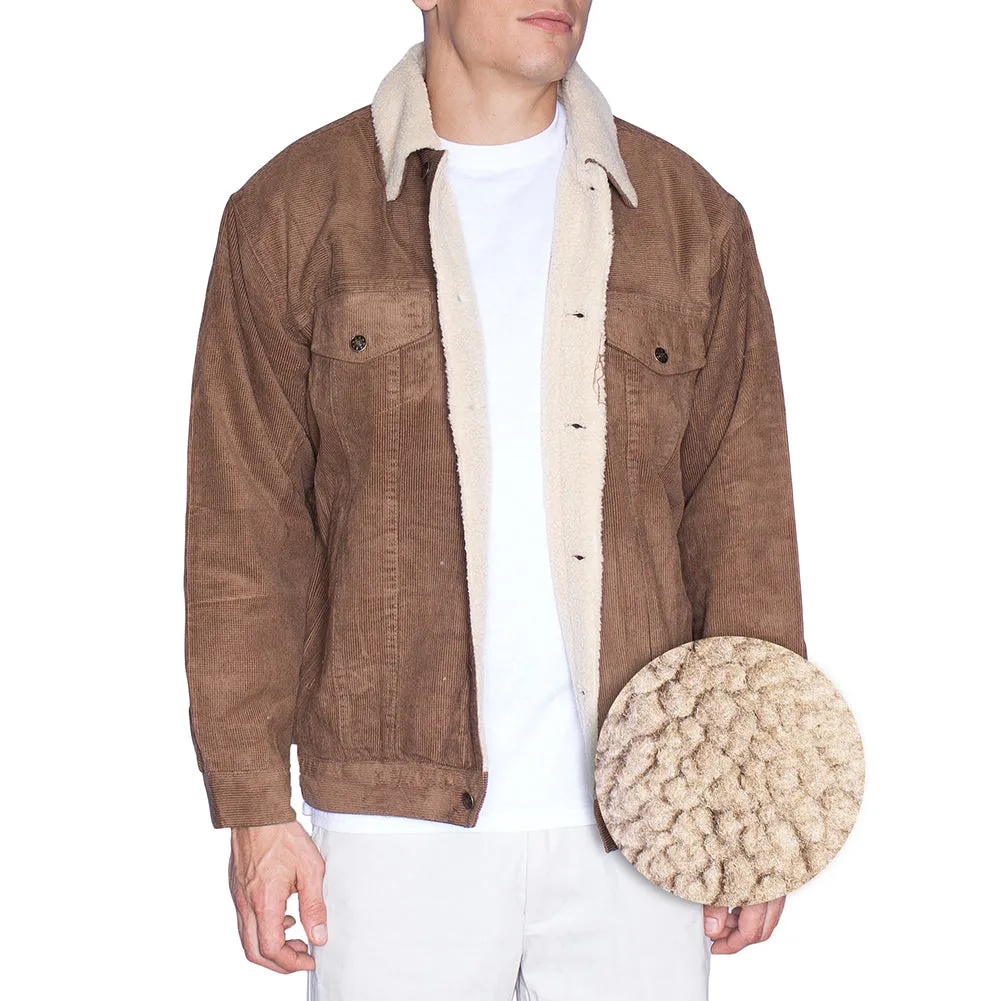 Oscar Sports Men's Sherpa Lined Button Front Cotton Corduroy Jacket
