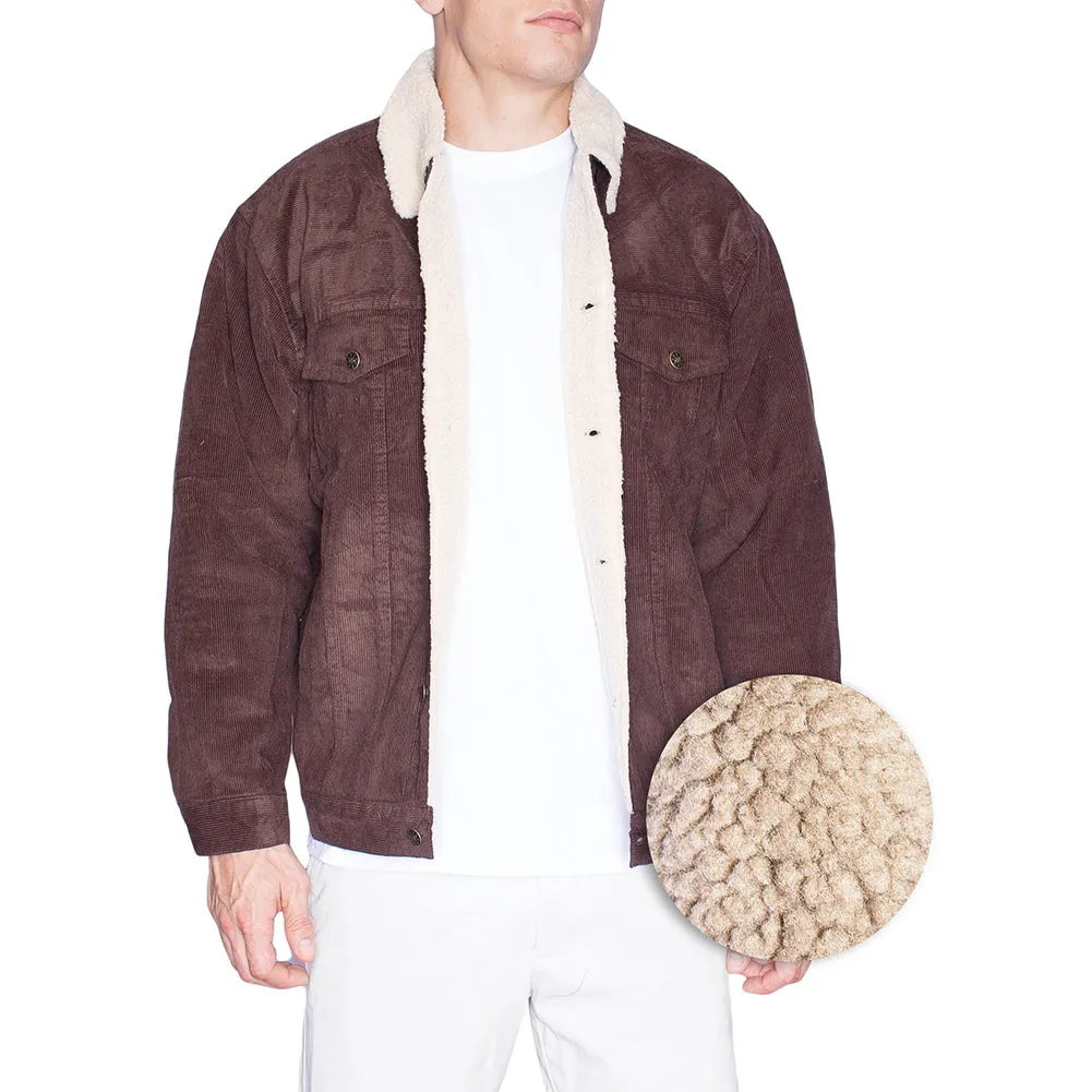Oscar Sports Men's Sherpa Lined Button Front Cotton Corduroy Jacket