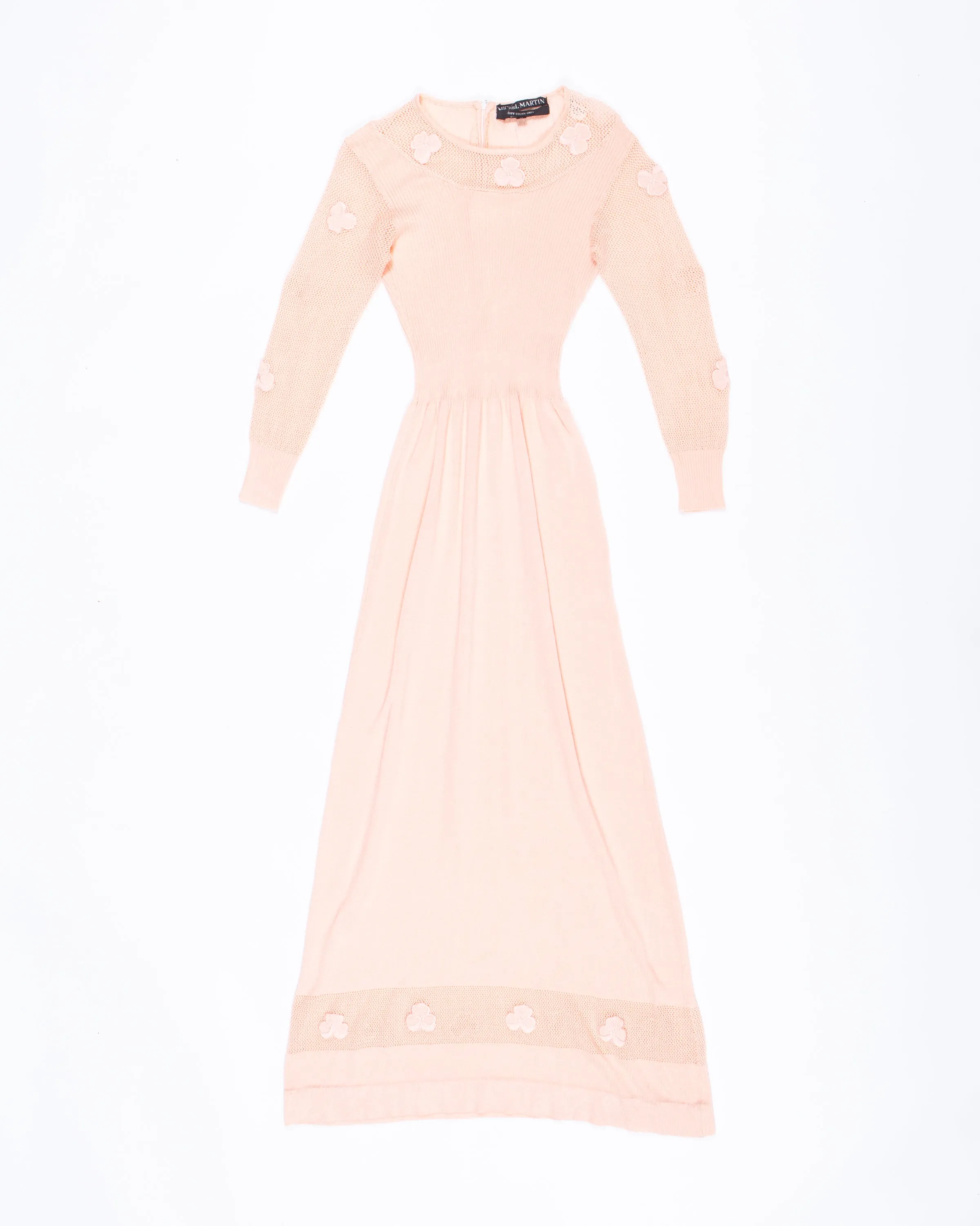 Pale Peach Knit 1970s Maxi Dress