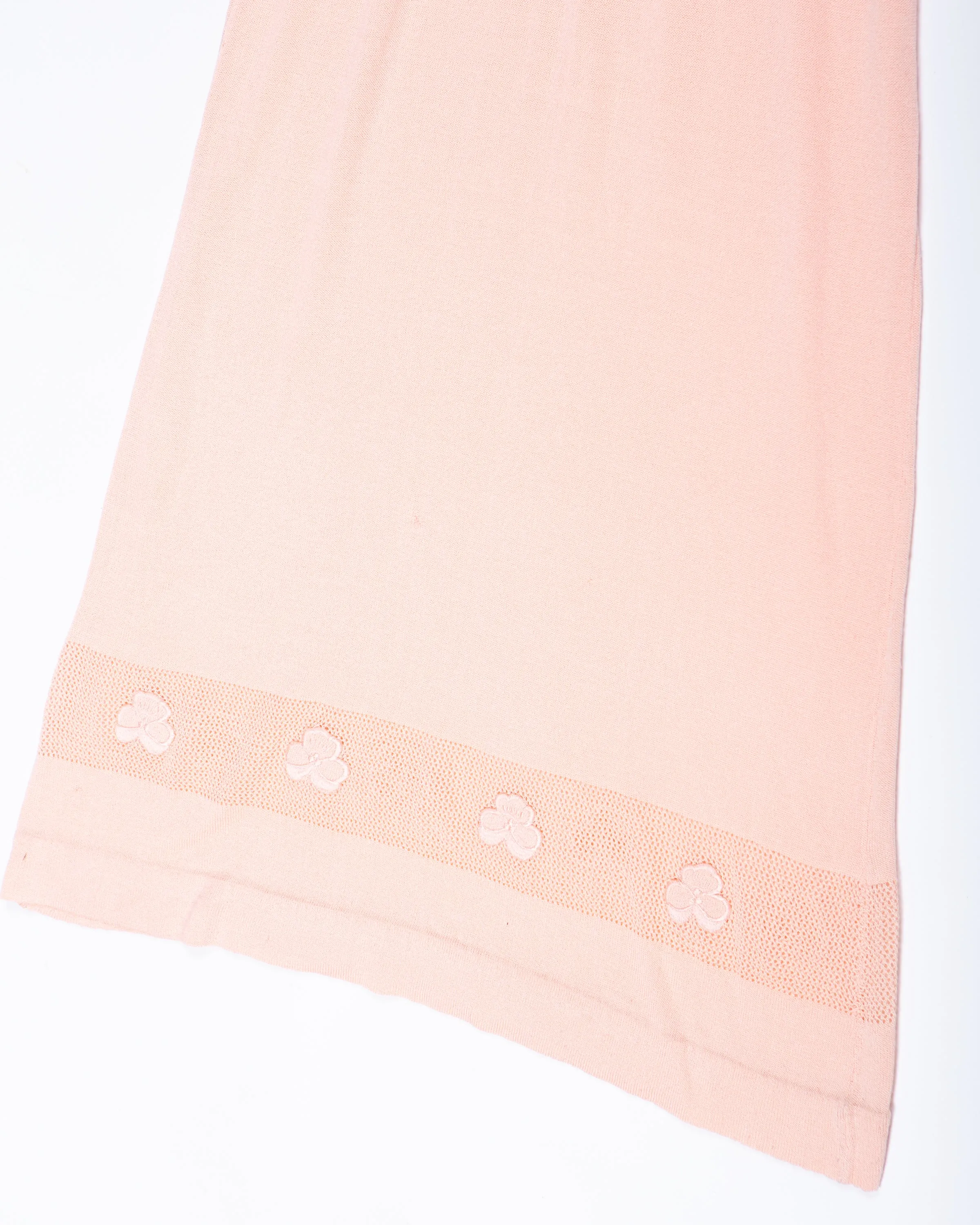 Pale Peach Knit 1970s Maxi Dress
