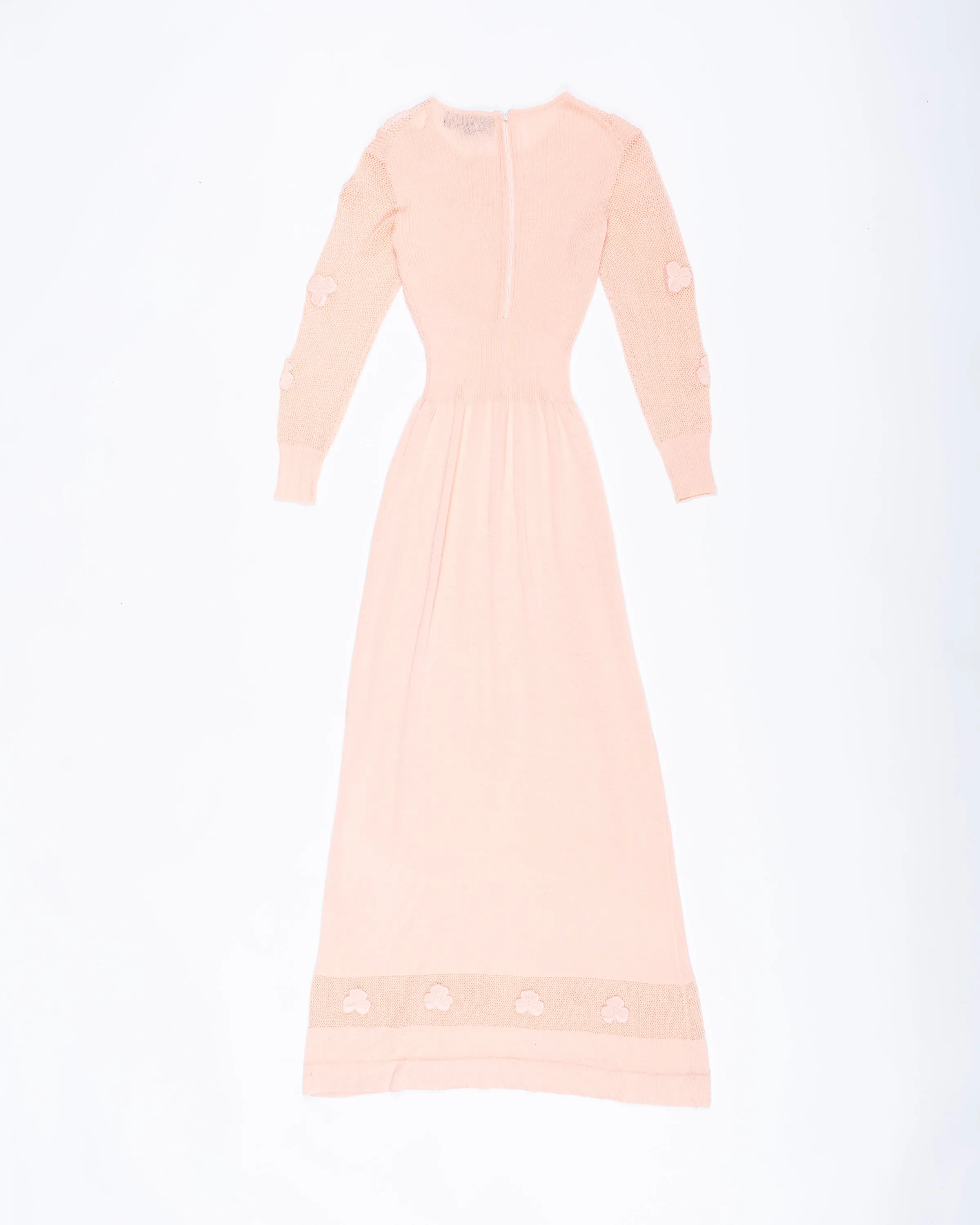 Pale Peach Knit 1970s Maxi Dress