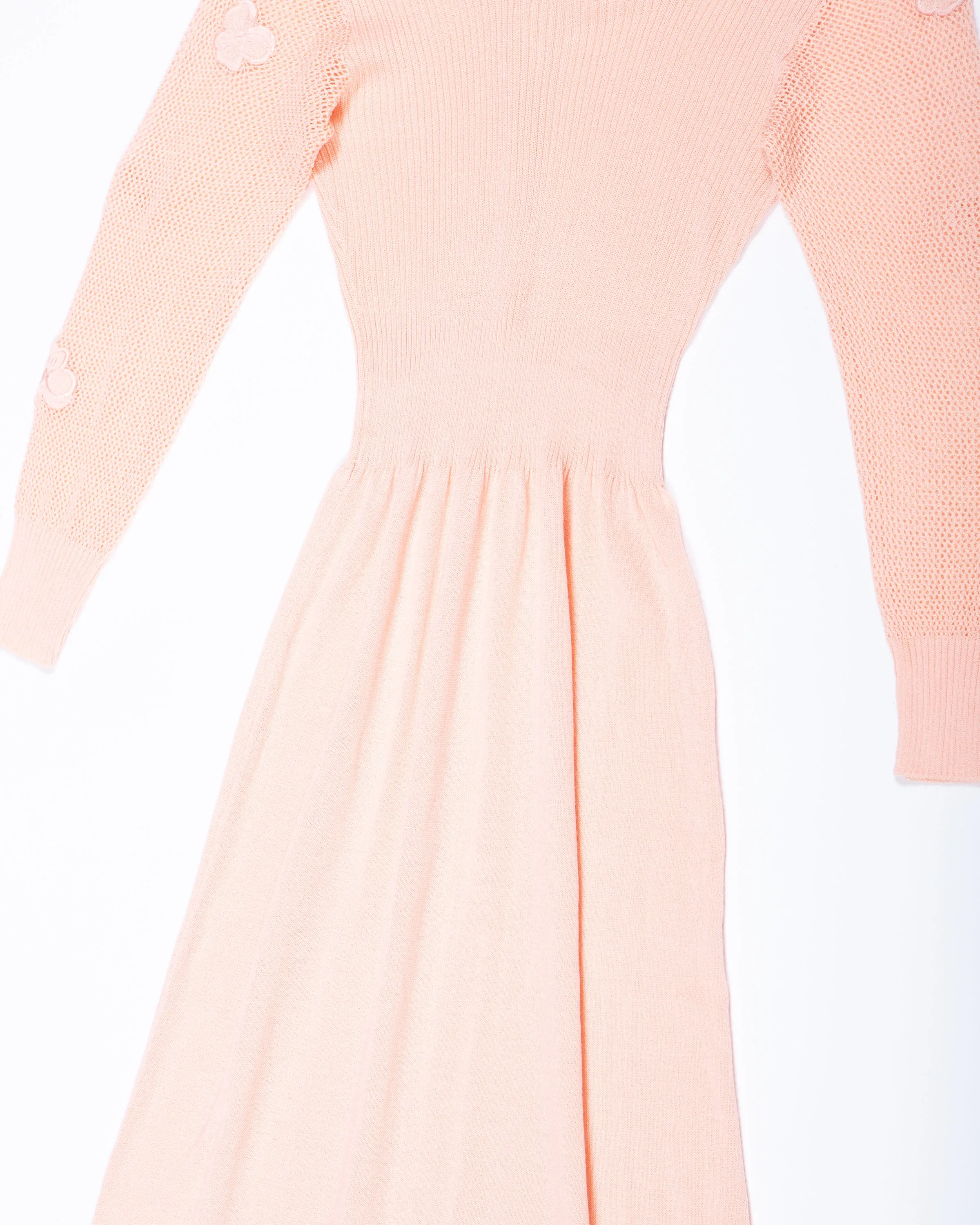 Pale Peach Knit 1970s Maxi Dress