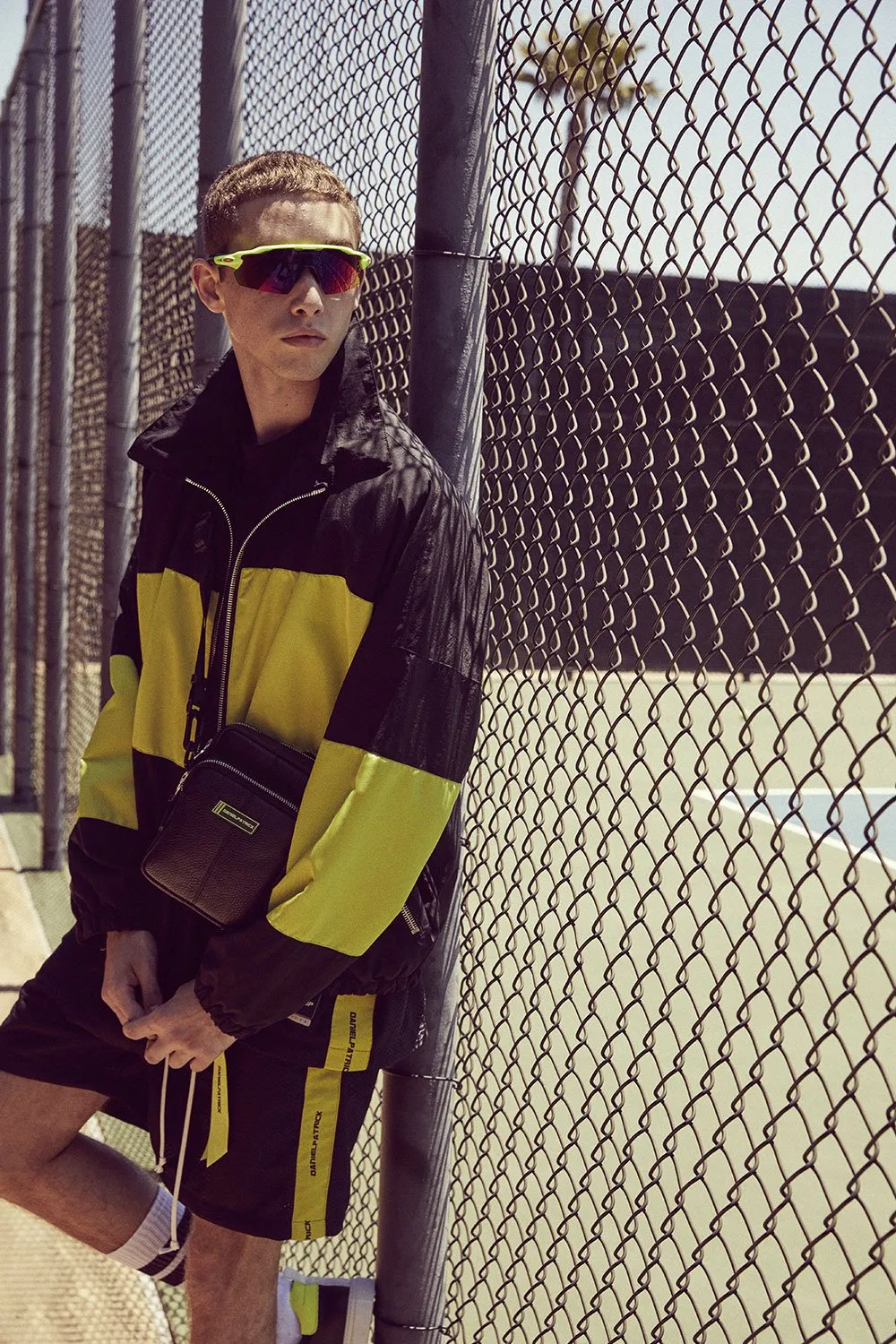 panel track jacket / black   citrus lime