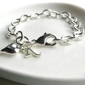 Personalised initial & heart charm cable bracelet y