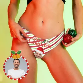 Personalized Christmas House Underwear for Her Custom Face Women's Classic Thongs Gift For Her