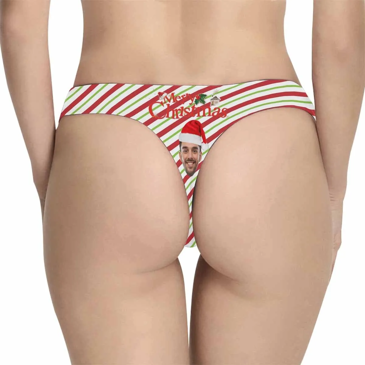 Personalized Christmas House Underwear for Her Custom Face Women's Classic Thongs Gift For Her