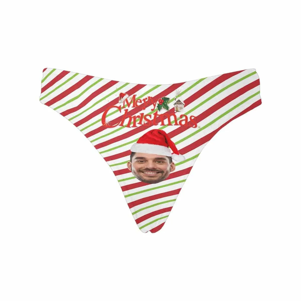 Personalized Christmas House Underwear for Her Custom Face Women's Classic Thongs Gift For Her