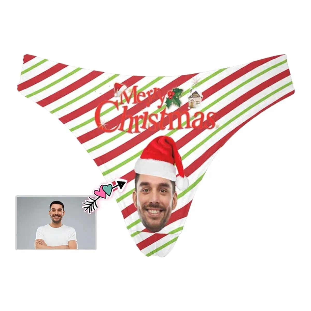 Personalized Christmas House Underwear for Her Custom Face Women's Classic Thongs Gift For Her