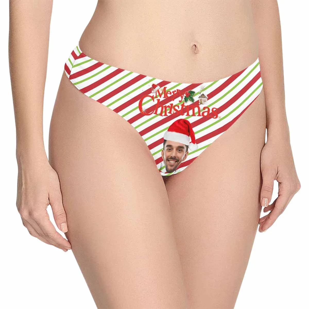 Personalized Christmas House Underwear for Her Custom Face Women's Classic Thongs Gift For Her