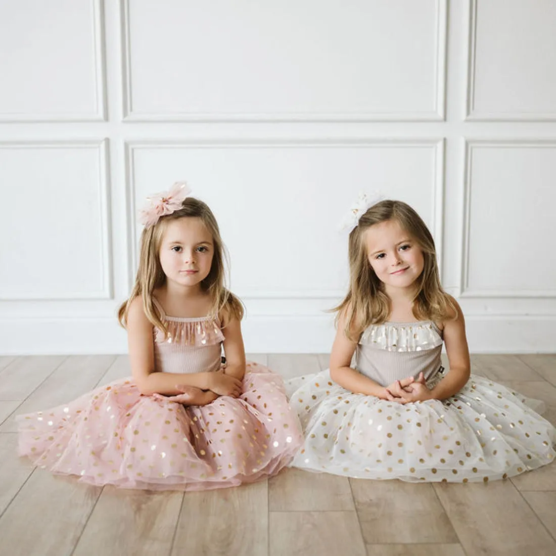 Petite Hailey Gold Dot Tutu Dress - Beige
