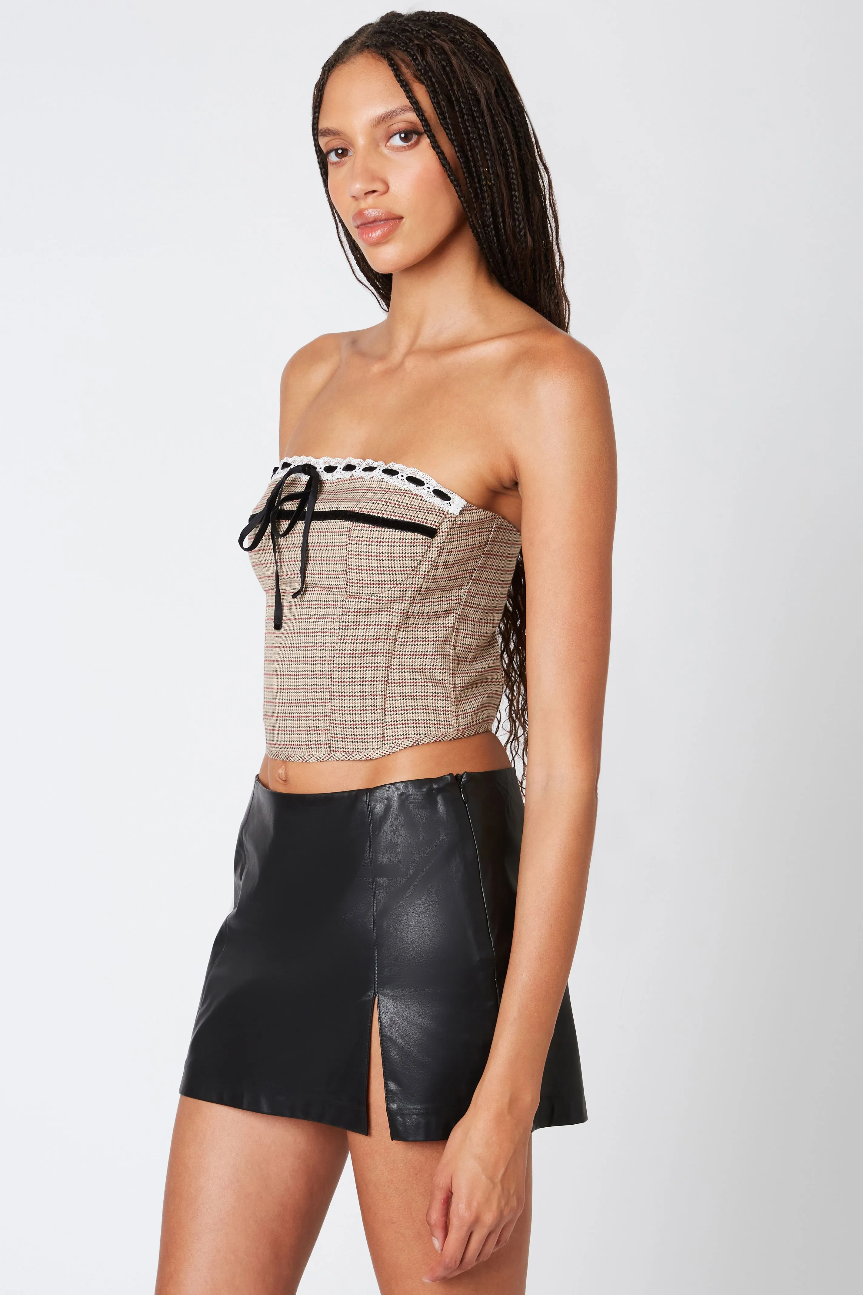 Plaid Ribbon Trim Corset Top