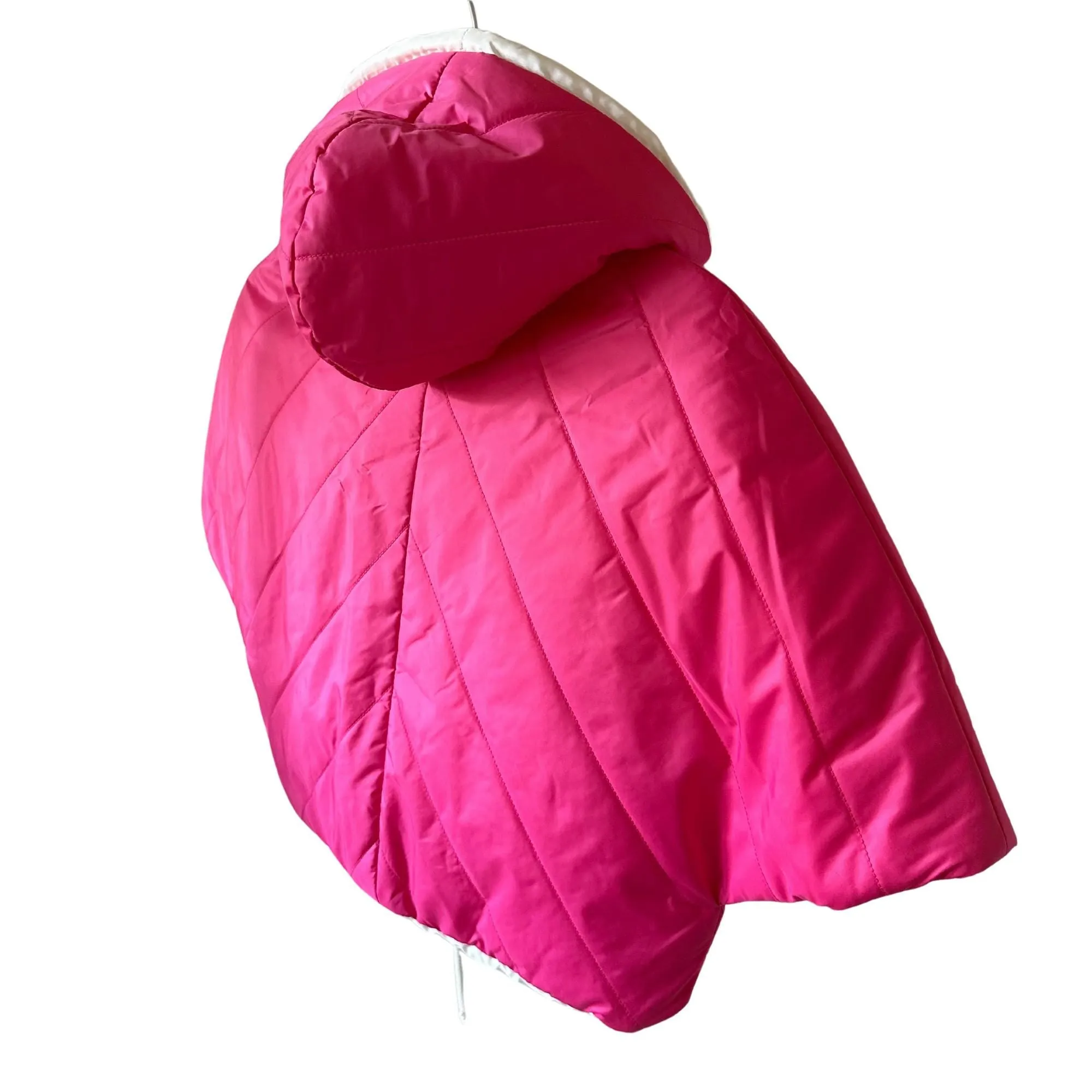 Puffer Ivory Hot Pink Reversible Mid-Season Quilted Jacket with Hood and Zipper, Made of Raincoat Fabric (One Size for Girls 6-10 Years)